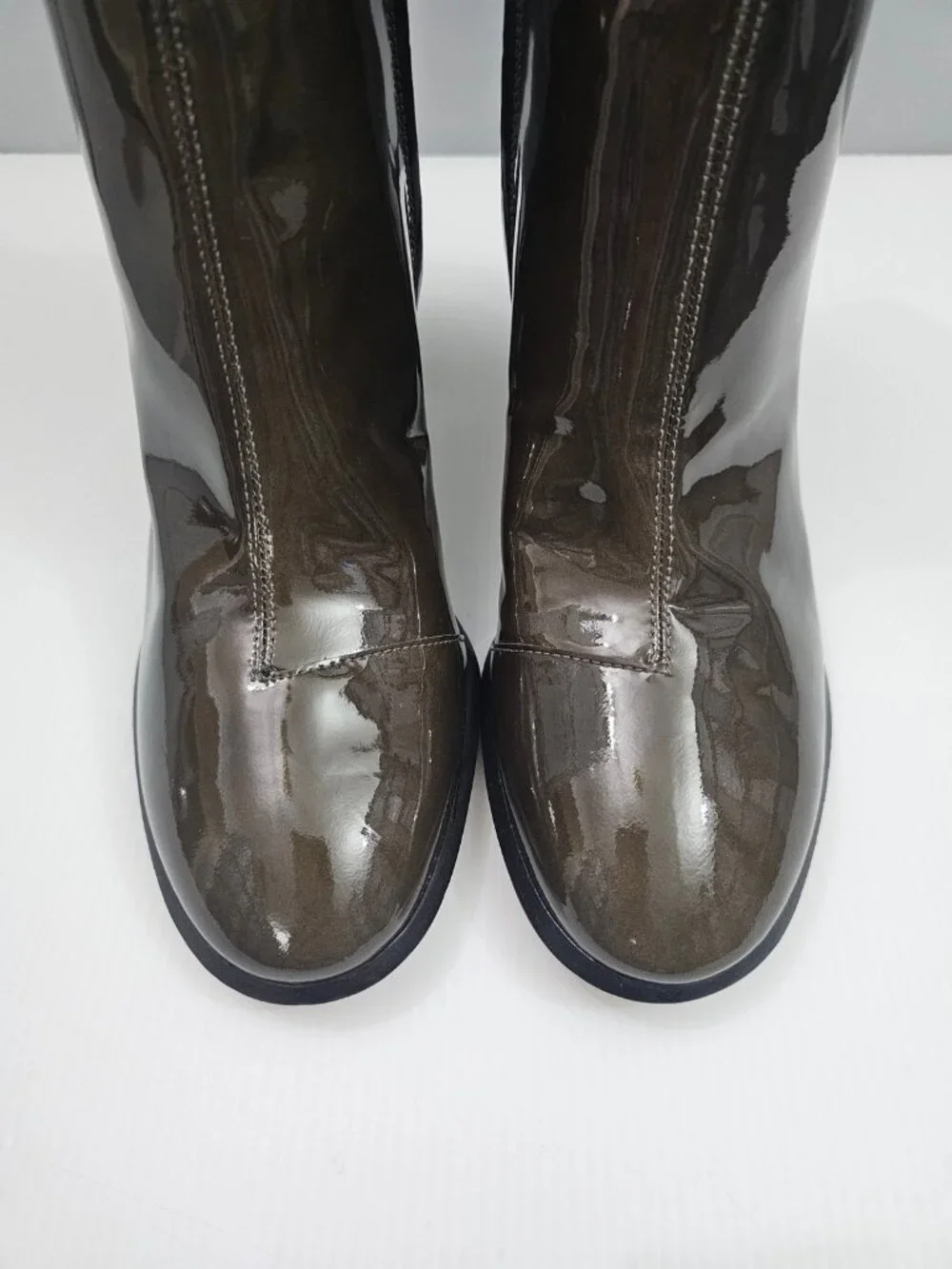 Tory Burch Brooke Ankle Boot Womens 9 Dark Moss Green Patent Leather Block Heel